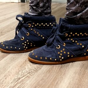 Schultz wedge sneaker spikes navy suede sailfish